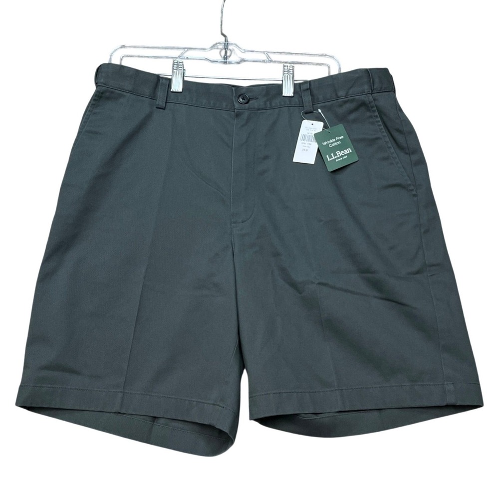 LL Bean Double L Chino Shorts Mens 35 Shale Gray Flat Front Comfort Waist NEW
